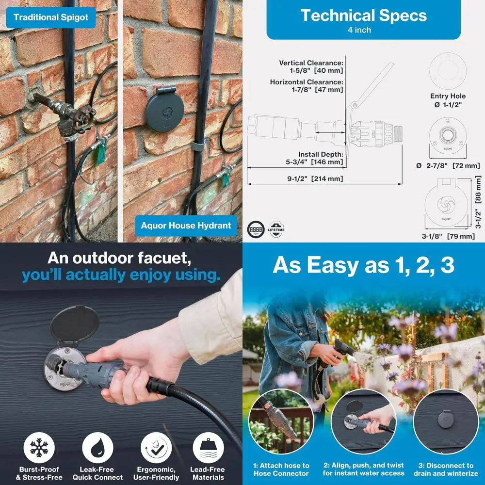 

Frost-Free Outdoor Faucet with Anti-Siphon Valve, Quick Connect, Flush Wall Hose Bib, 4 Stem, 5-3/4 Install Depth, Slate Gray