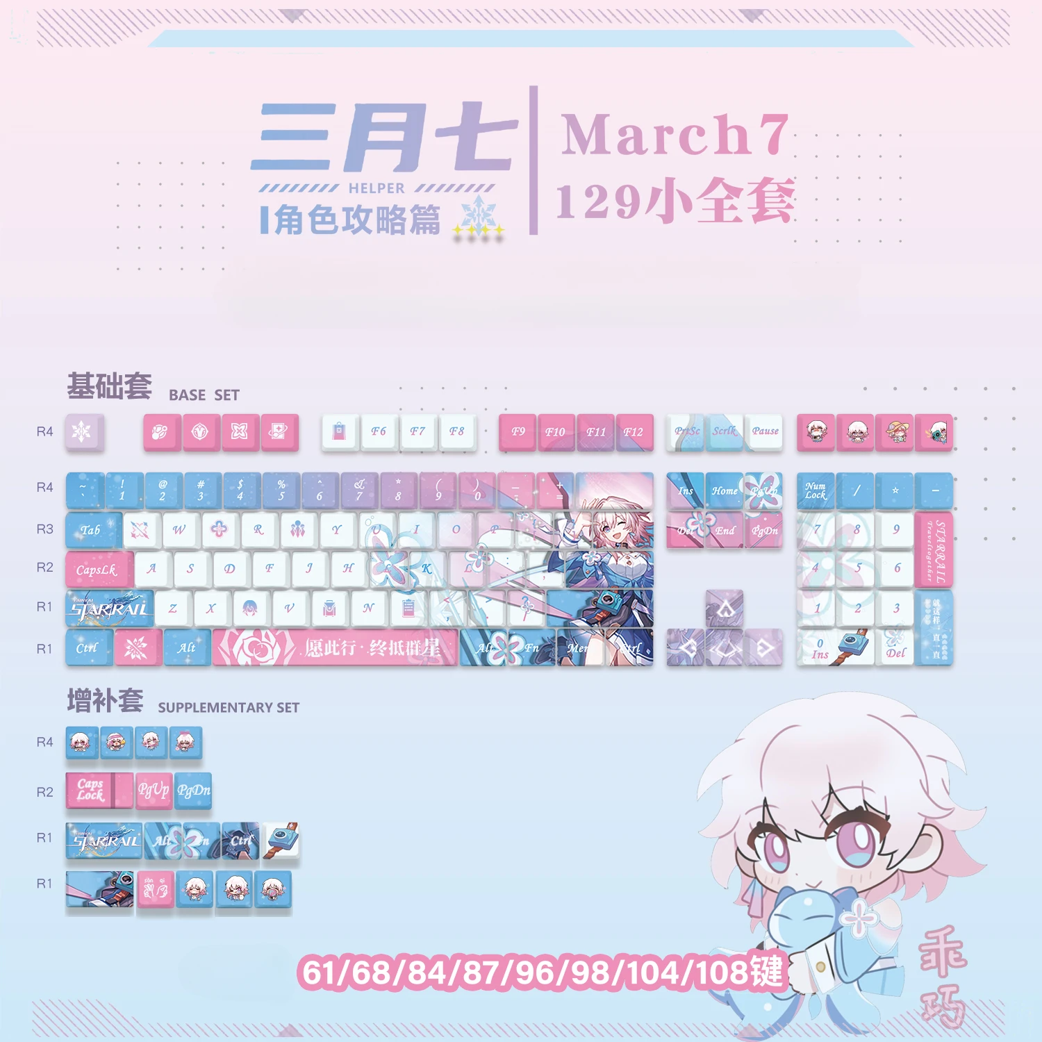 7 مارس Keycaps Game Honkai: Star Rail Game نفس الطابع Keycap Heat Sublimation لوحة مفاتيح ميكانيكية مخصصة مخصصة