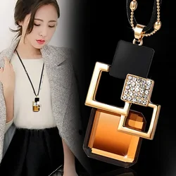 Women Fashion Crystal Square Sweater Chain Femme Long Necklaces for Statement Necklaces&Pendants Accessories