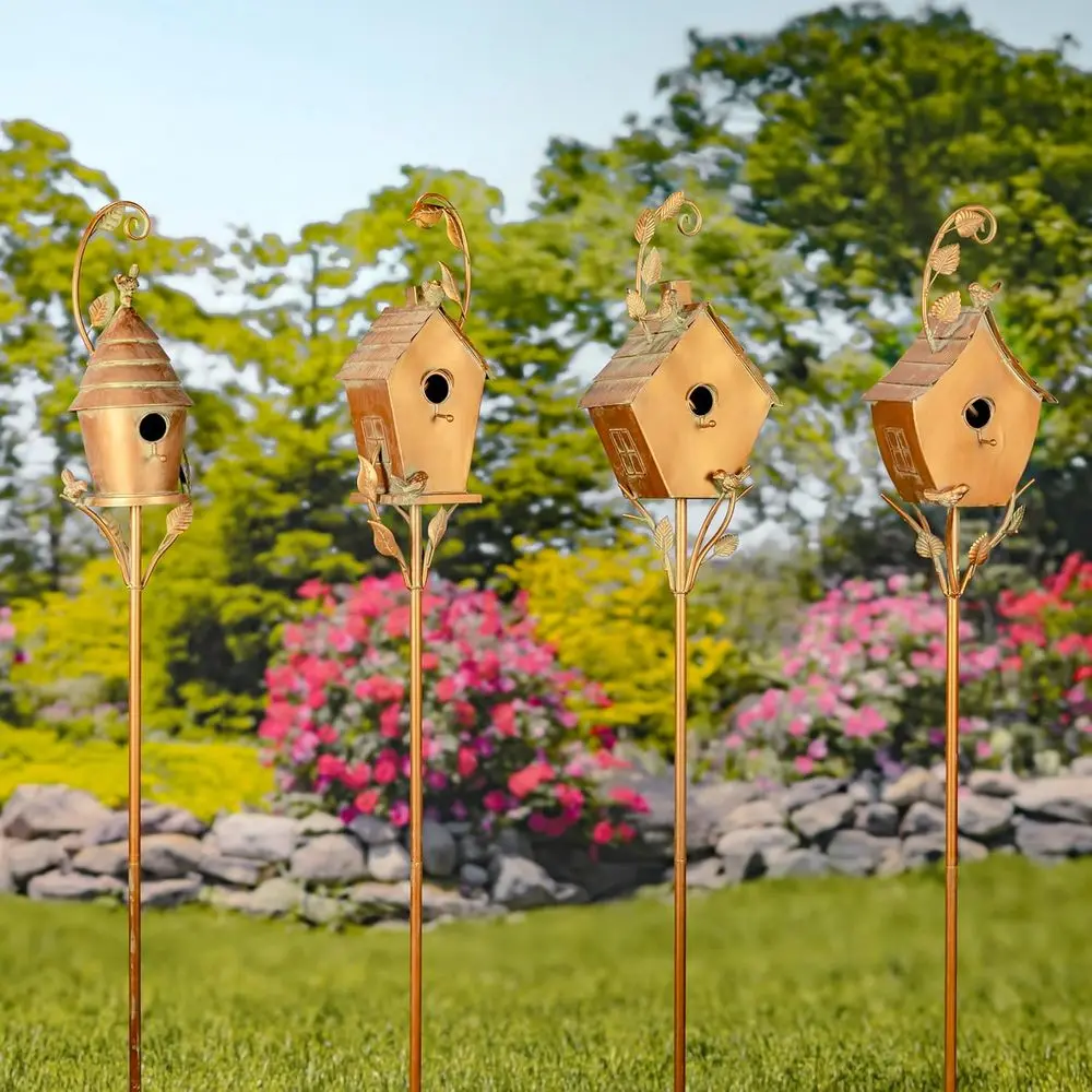 

Set of 4 Copper-Toned Decorative Den Birdhouse Garden Markers