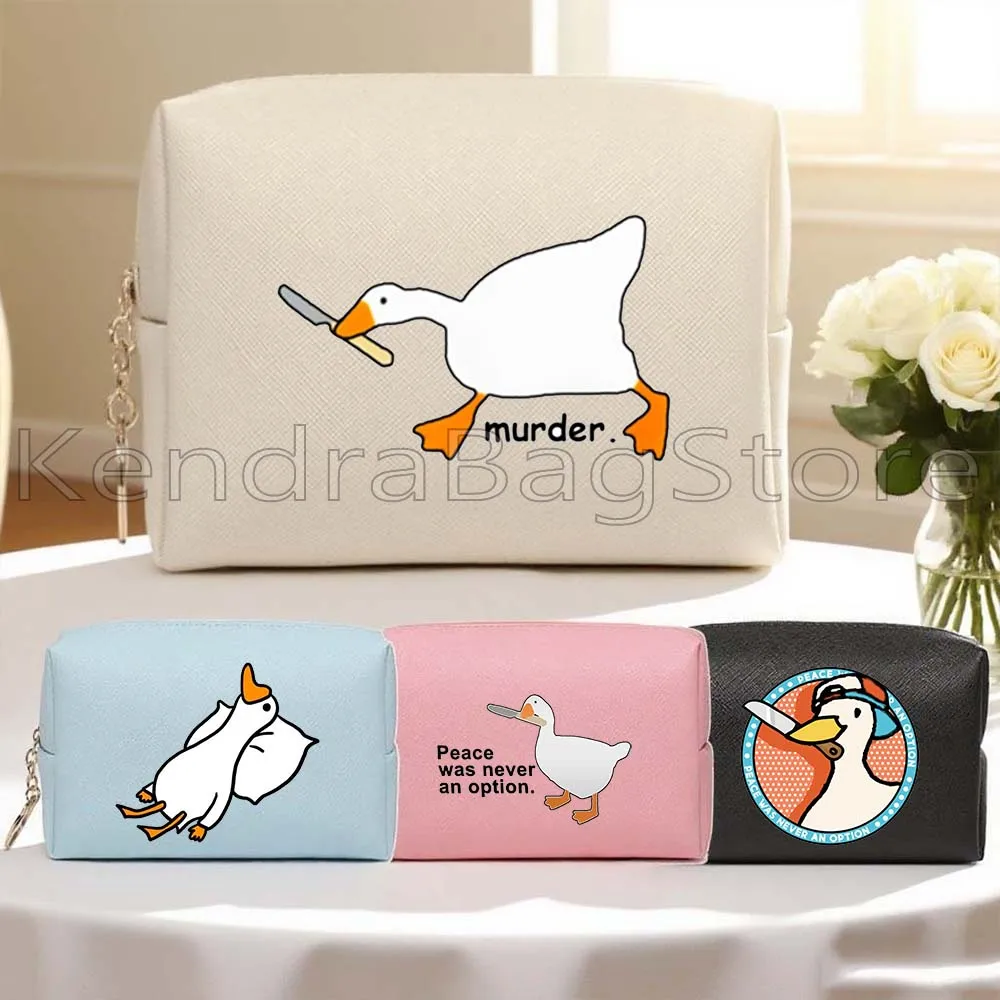 

Забавный Honk Untitled Goose Game, милая утка, дорожная косметичка из искусственной кожи, женский макияж, водонепроницаемый органайзер для туалетных принадлежностей, сумки для хранения
