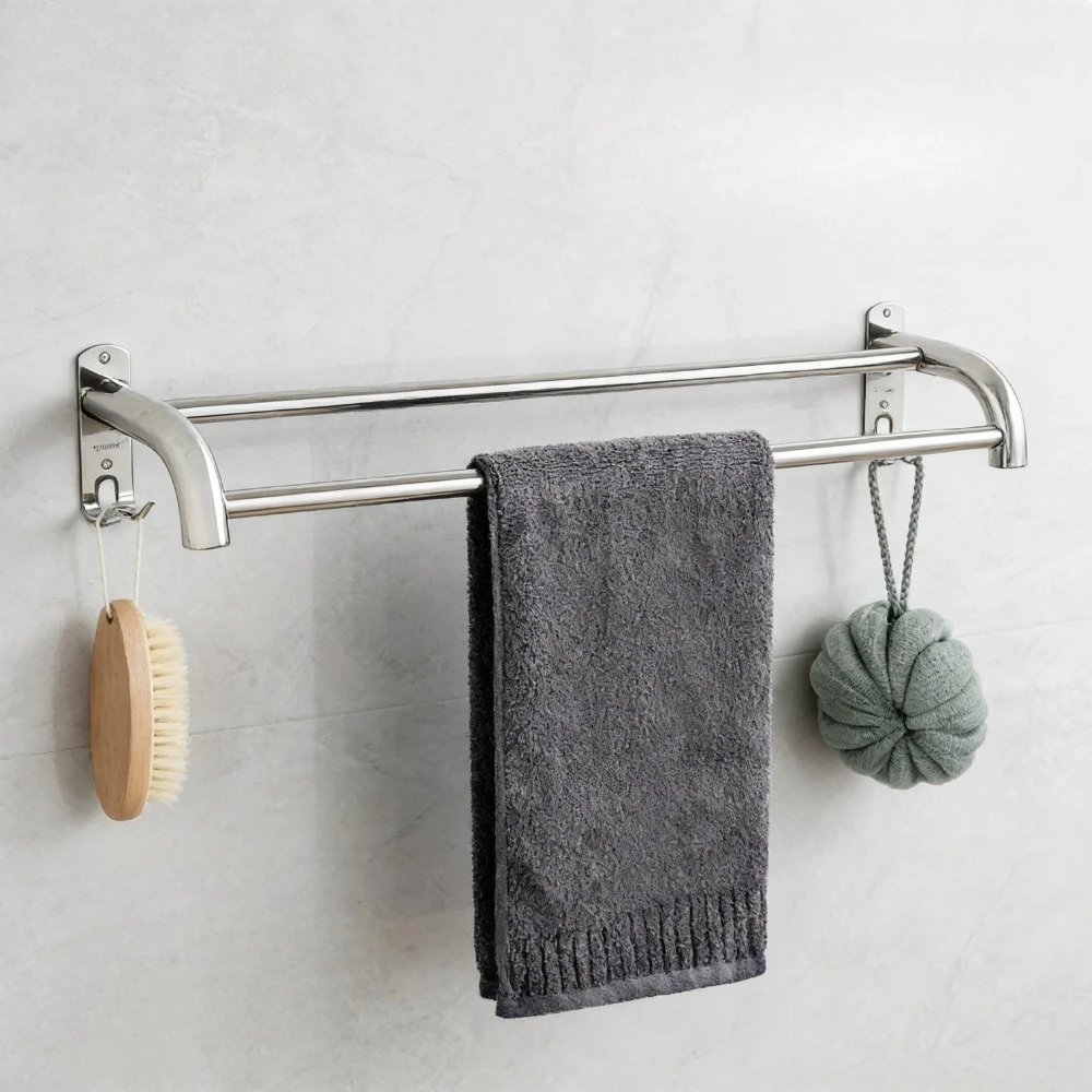 

Простая настенная вешалка для полотенец с зеркалом, 60 см, из нержавеющей стали 304, с двойной перекладиной и крючком, для ванной комнаты