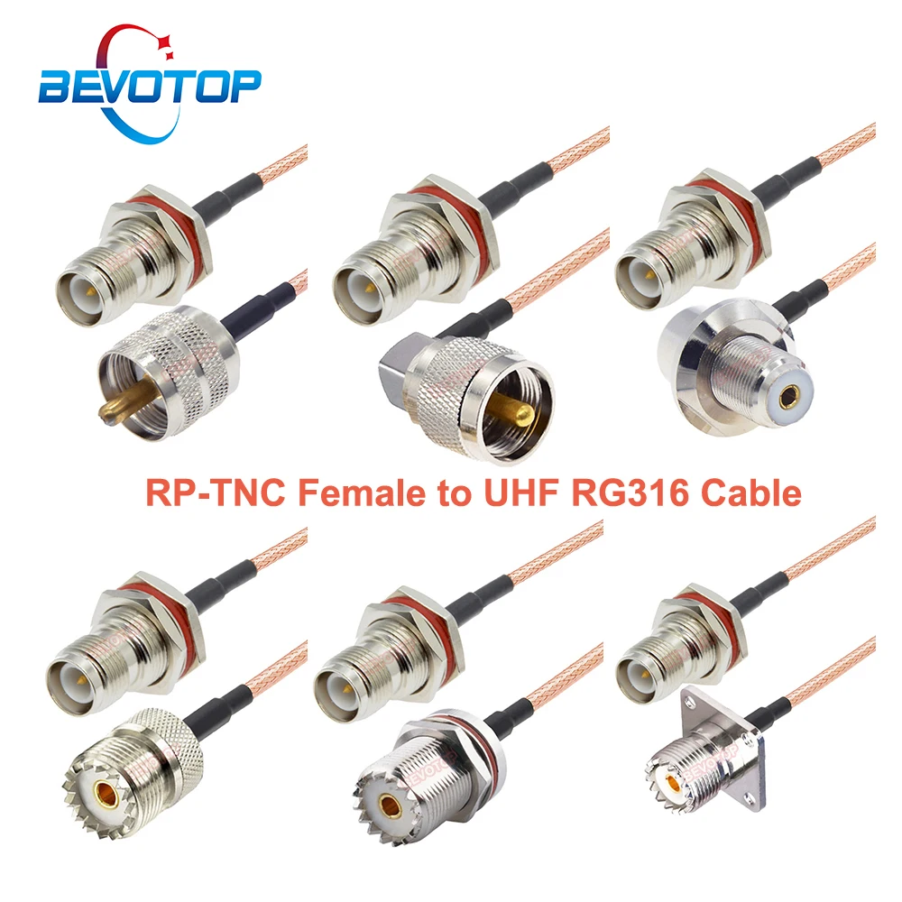 

BEVOTOP UHF to TNC RG316 Cable UHF Male/ Female to TNC Female Waterproof Bulkhead 50 Ohm RF Coaxial Extension Pigtail Jumper