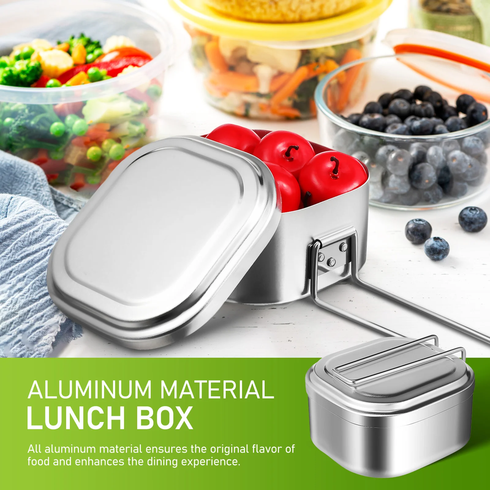 950 مللي كامل صندوق غداء من الألومنيوم مقاومة للحرارة حاوية طعام محمولة للتخييم التنزه مكتب بينتو صندوق معدات المغامرة في الهواء الطلق #5