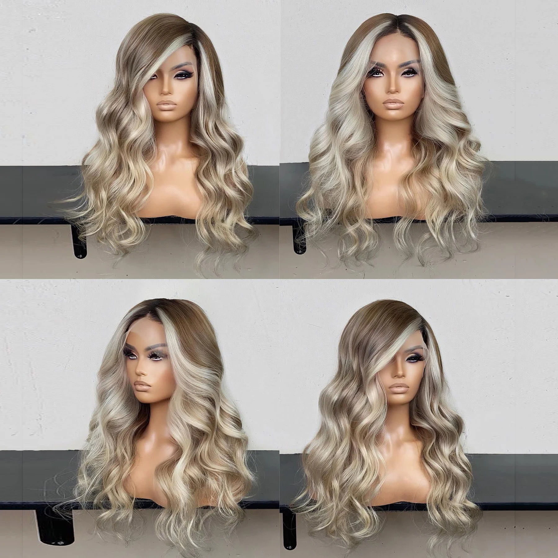 

Highlighted Full Lace Human Hair Wigs for Women 13x6 HD Lace Frontal Wig Side Parting Pre Plucked Long Wavy Wig with Baby Hair