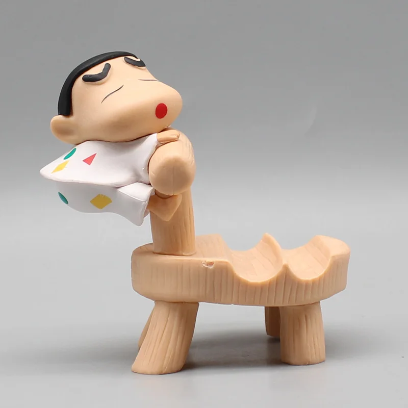 9cm Crayon Shin Chan Action Figure Creative Kawaii Shin Chan Lying On The Chair Phone Holder Desktop Decoration Model Toys Gifts