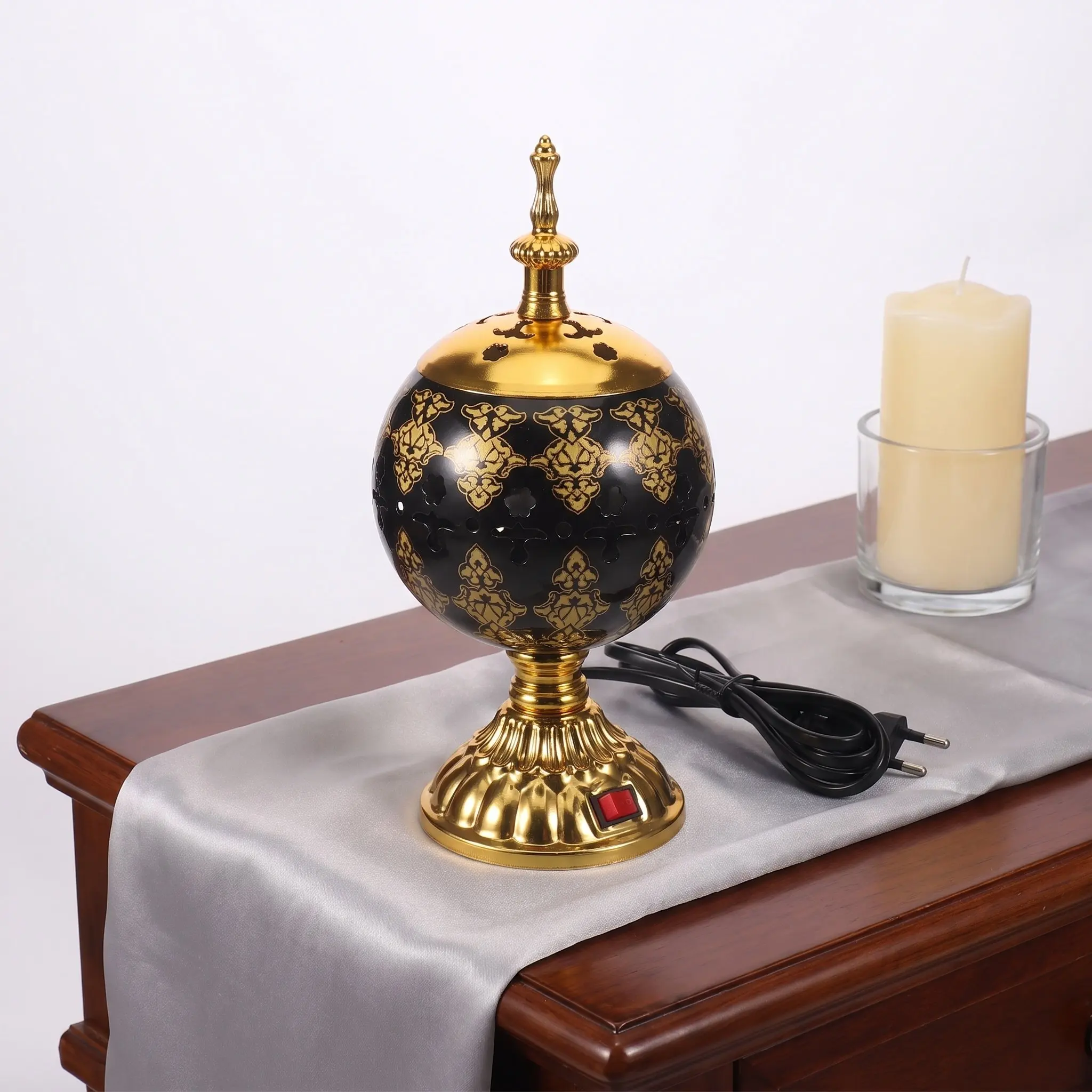 Pottery Electric Incense Burner Ceramic Bukhoor Burner Plug-in 7.09 Inch Aroma Holder for Home Meditation Eu Plug