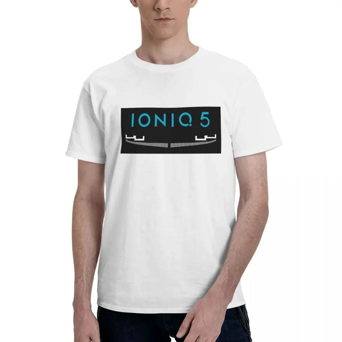 Ioniq 5 Iconic Front Grill And Logo In Blue 100% Cotton T-shirt Men Fashion T Shirts Men O-Neck Short Sleeve S-6XL