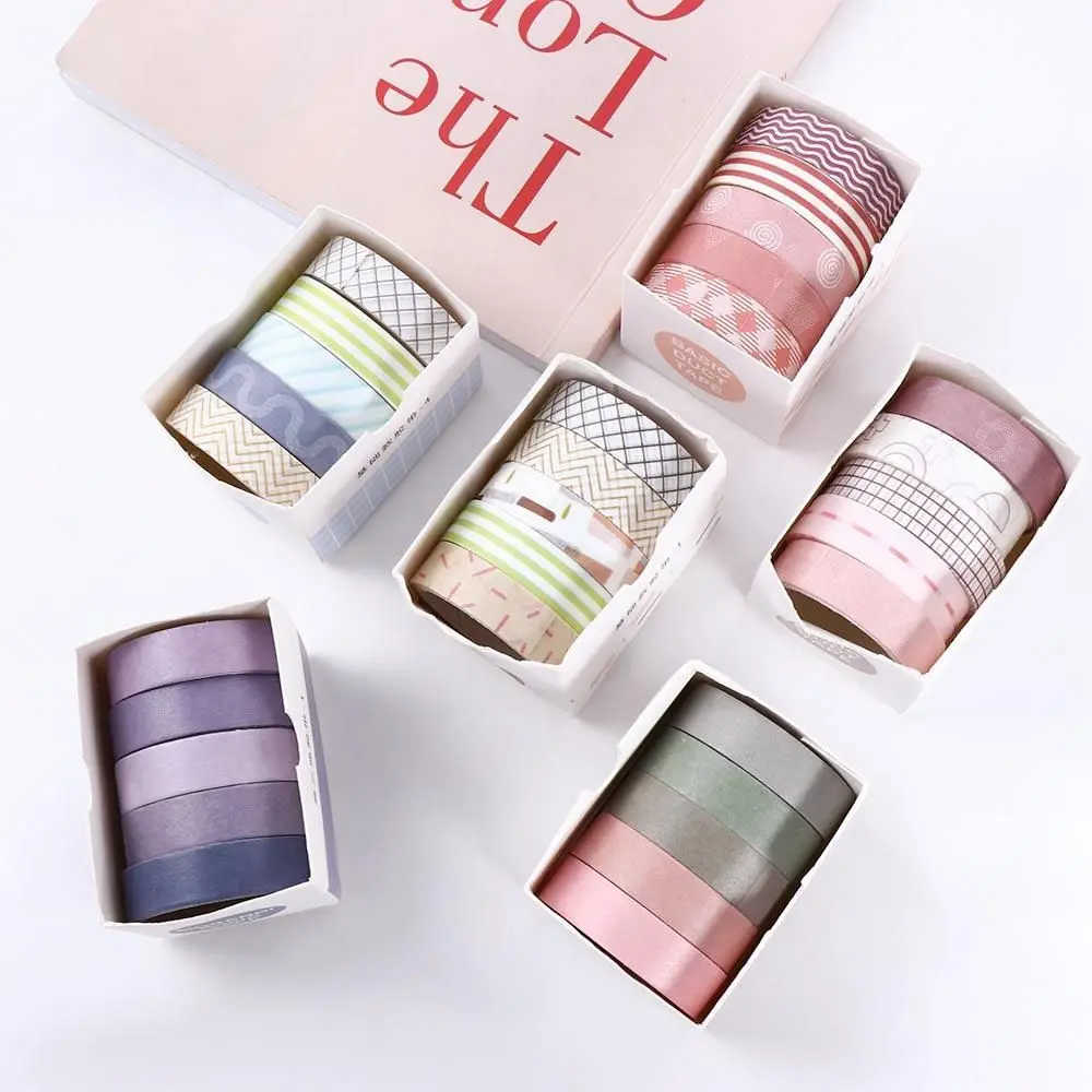 5Rolls/box Solid Color Students Stationery Handbook Tape Scrapbooking Adhesive Tape Masking Tape Tape Set Decorative Tape