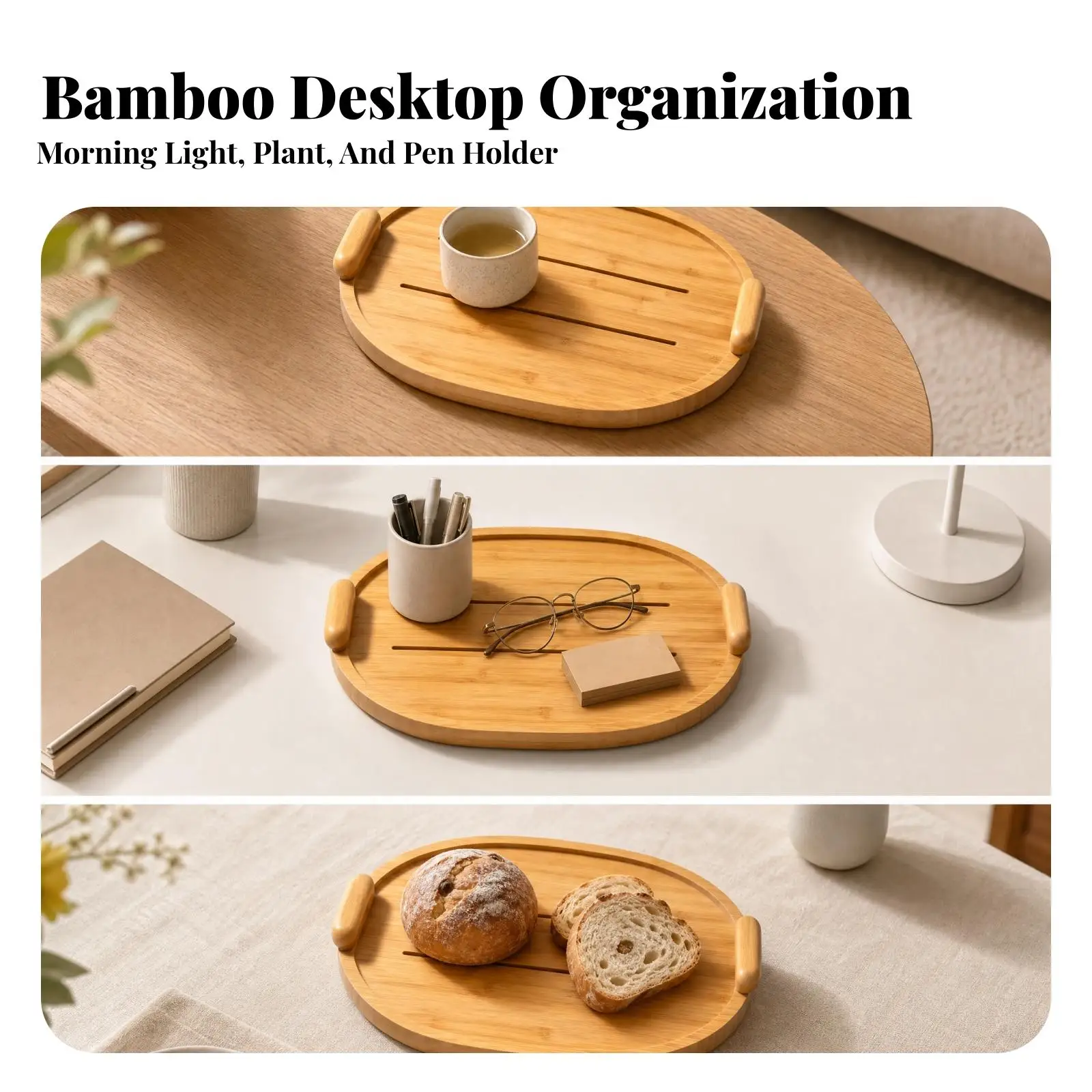 Natural Bamboo Wood Serving Tray with Raised Edge and Grooves for Snacks Desserts Party