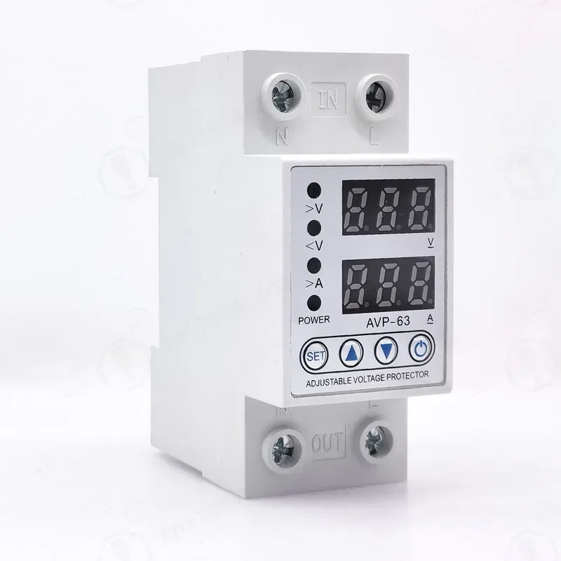 Adjustable Over Under Voltage Reclosing Protector Relay 40A 63A 100A 230V Limit Current Protection Dual Digital Display