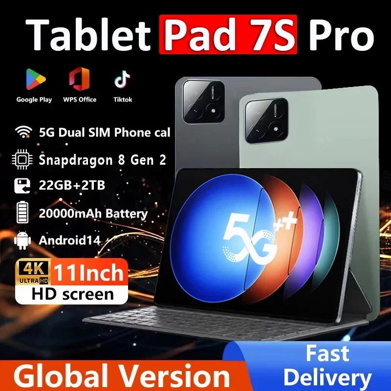 

2025 Original Pad 7S Pro Android 14 22GB 1TB Tablet PC Snapdragon 8 Gen2 5G Dual SIM Bluetooth Wifi 4K 11inch Tablet