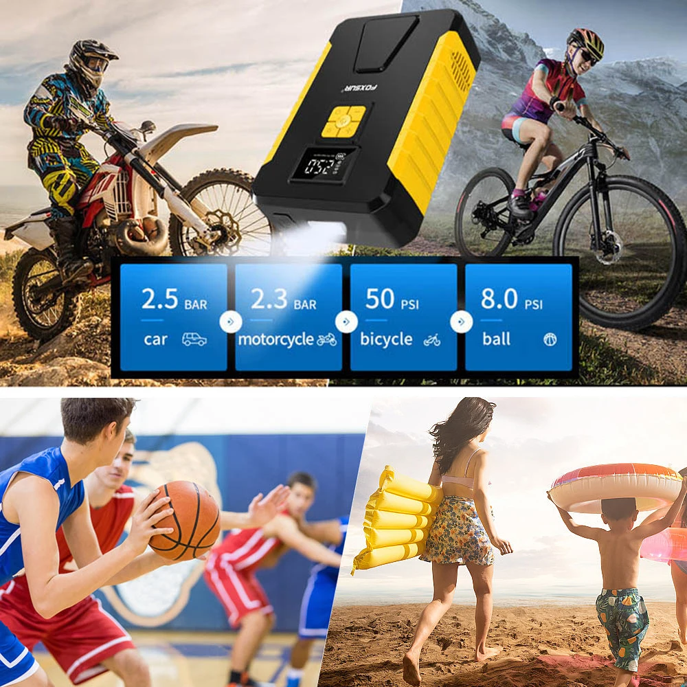 Cordless Electric Tire Inflator Portable Air Compressor 26800mAh Jump Starter with LED Light for Car, Motorcycle Bike, Ball
