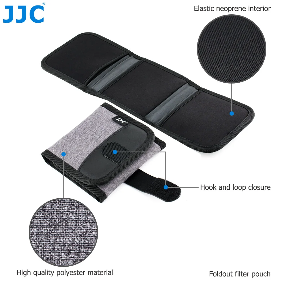 JJC Lens Filter Pouch Case for Circular Filter Up to 82mm 3-Pocket Lens Filter Wallet Storage Bag with Fasten Belt Loop Design