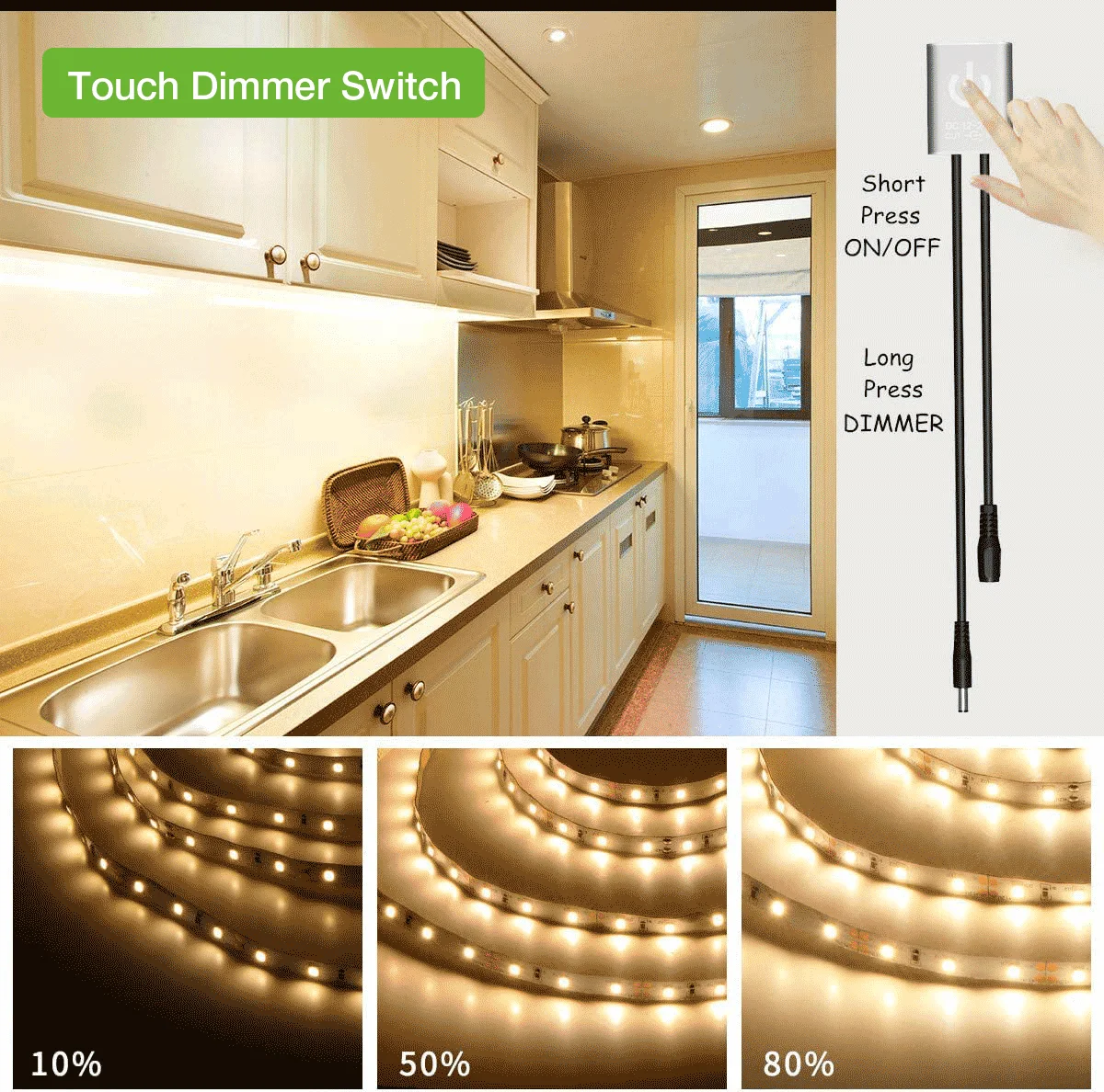 12V 24V DC Touch On/Off Sensor Switch Touch Dimmer Switch Brightness Adjustment for LED Cabinet Light, LED Strip Light
