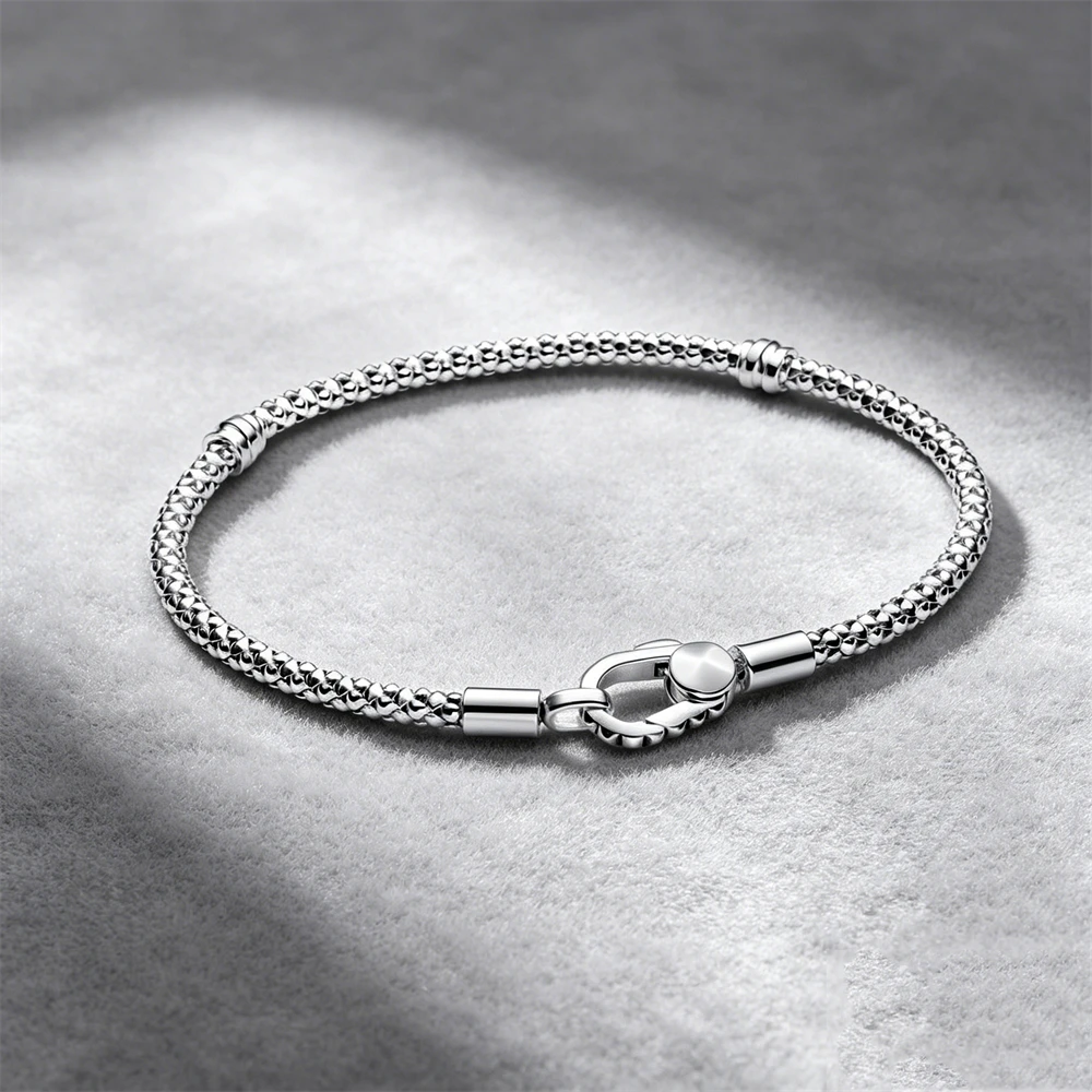 New 925 Silver Multi Style Woven Rope Leather Metal Buckle Circular Bead Buckle Bracelet, Daily Fashionable Women's Jewelry Gift