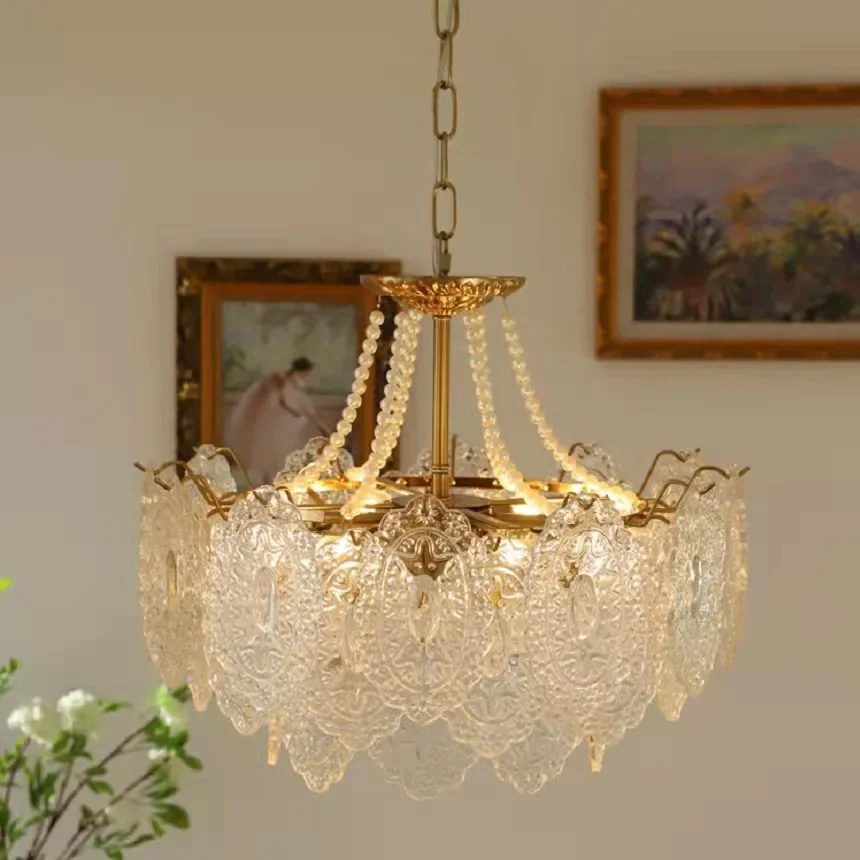 

Modern French Style Chandelier LED Clear Glass Hanging Lamp For Bedroom Living Room Kitchen Luxury Ceiling Chandelier Fixture