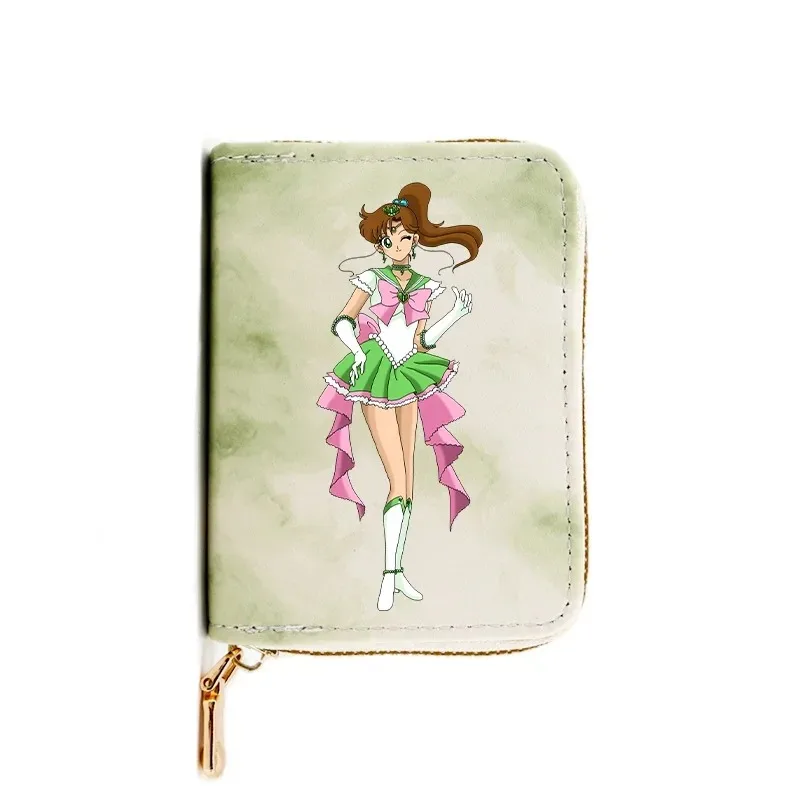 Sailor moon meninas bolsa de moedas dinheiro cartão de crédito zíper carteira senhoras kawaii pequenos cartões pacote couro do plutônio xadrez bolsas presentes femininos