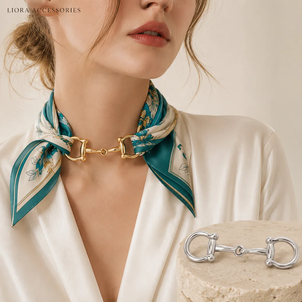 Horse Bit Scarf Ring Buckle for Women Gold Silver Metal Scarf Clip Elegant Silk Scarf Fastener Fashion Accessory