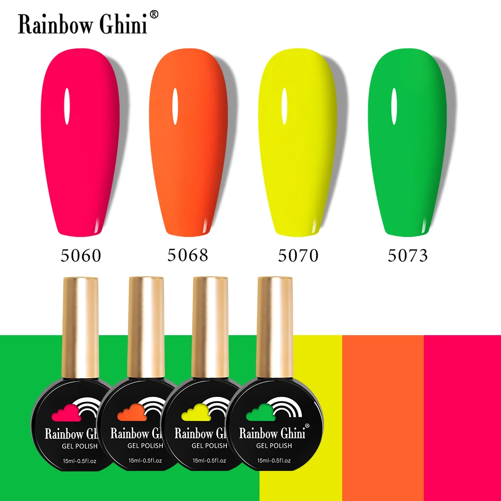 Regenboog Ghini Gel Nagellak Set 15Ml Base Top Coat Uv Led Nail Art Gel Semi Permanente Vernis Kit lente Zomer Kleur 4 Stuks Set