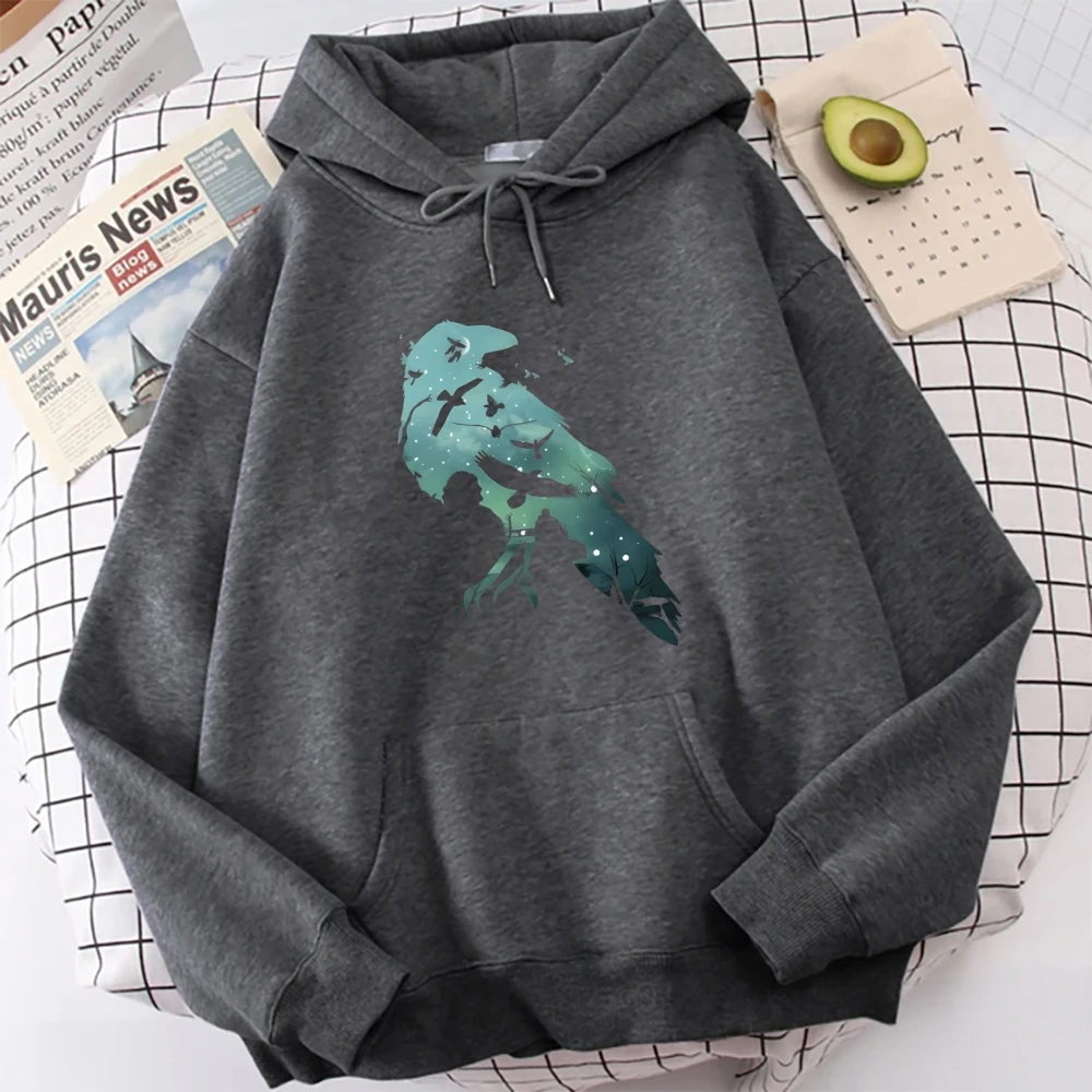 Galaxy Raven Hoodie Mystic Bird 그래픽 트렌디 가을 겨울 캐주얼 루즈 긴팔 독특한 편안한 편안한 천 탑