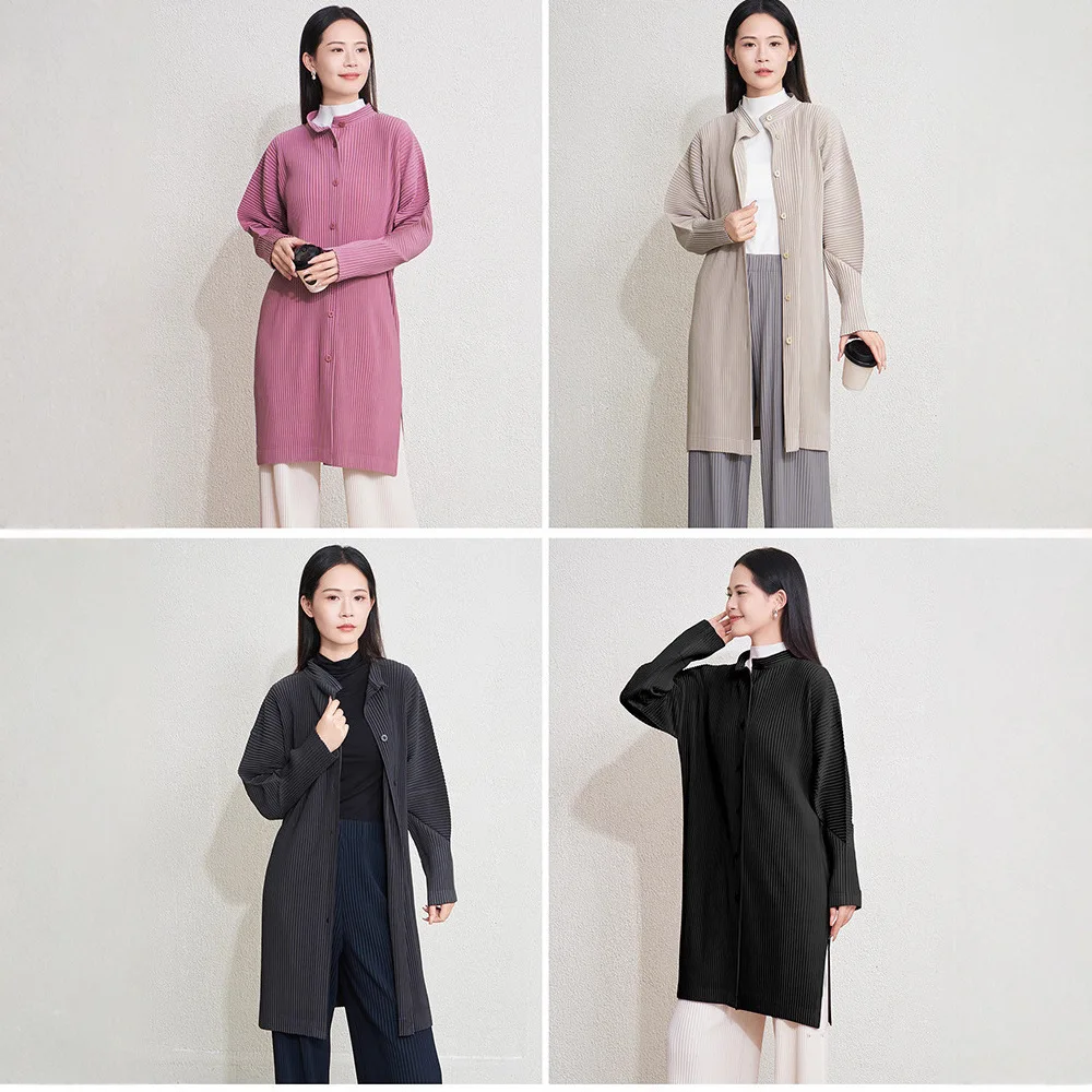 

Miyake Folds 2025 весенне-осенний новый плащ женский свободный сотня с курткой средней длины с воротником-стойкой