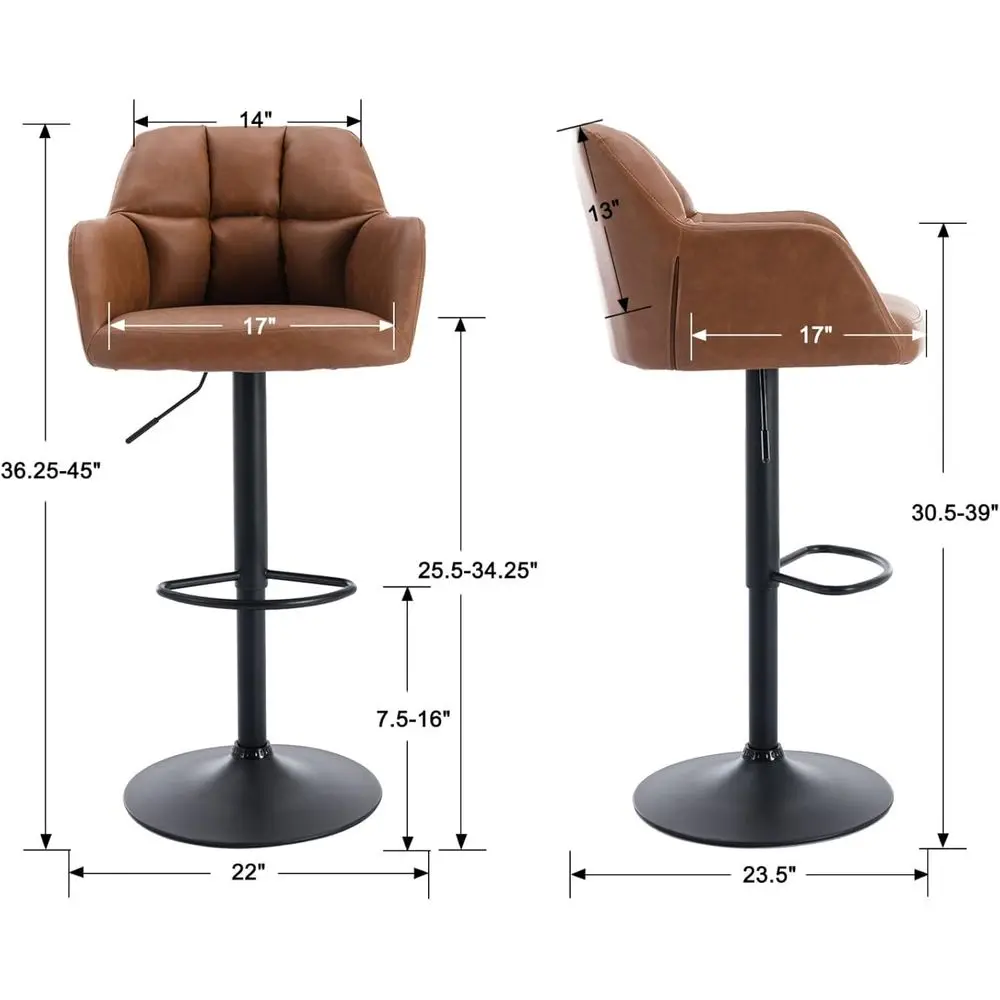 Swivel Bar Stools Set of 2 Leather Counter Height Barstools with Back and Arms Adjustable Bar Stool Chairs with Metal Base for K - view 2