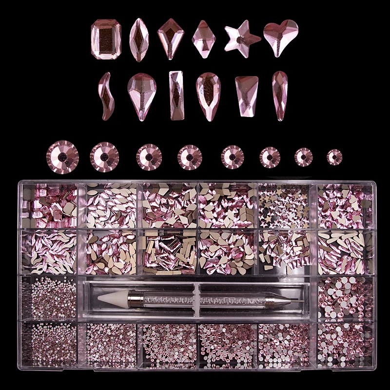 Nail Art Rhinestones Kit Acrylic Boxed 21 Grids Mixed Size Set 1pc Pick Up Pen Large Crystal Decorations 3D AB Flat Gem 2021 New