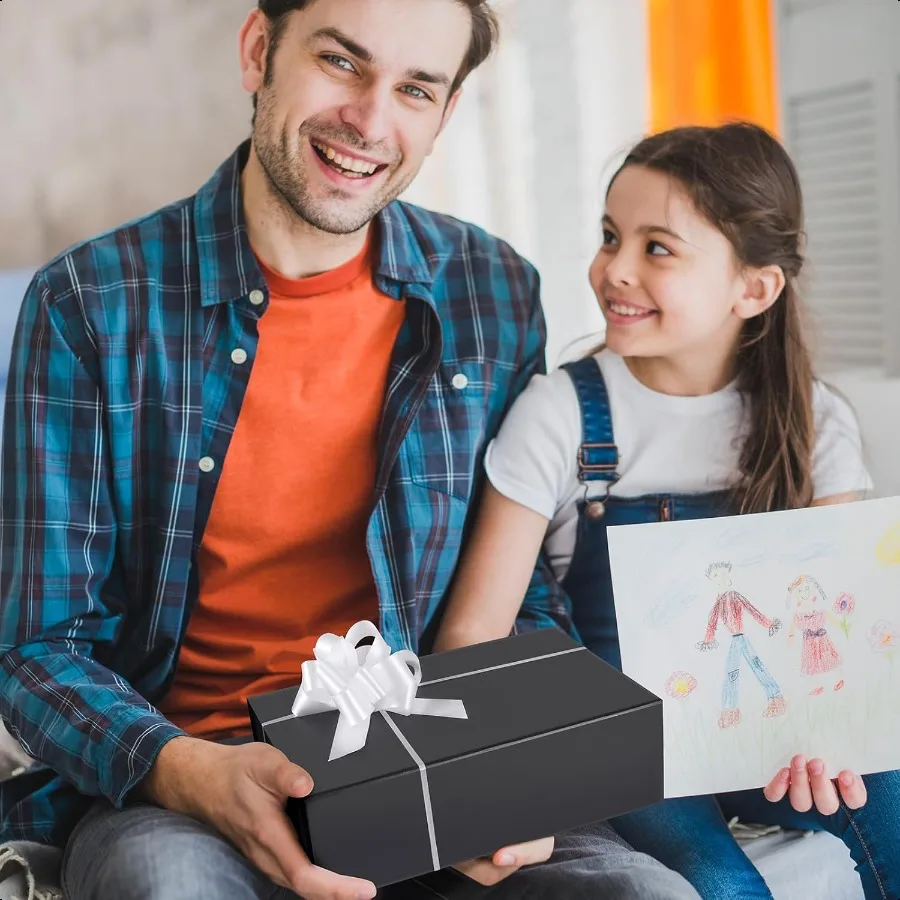 Kotak Hadiah Hitam dengan Tutup Magnetik untuk Hadiah, Kotak Hadiah Kecil untuk Pembungkus Kado untuk Proposal Groomsman, Ulang Tahun, Natal