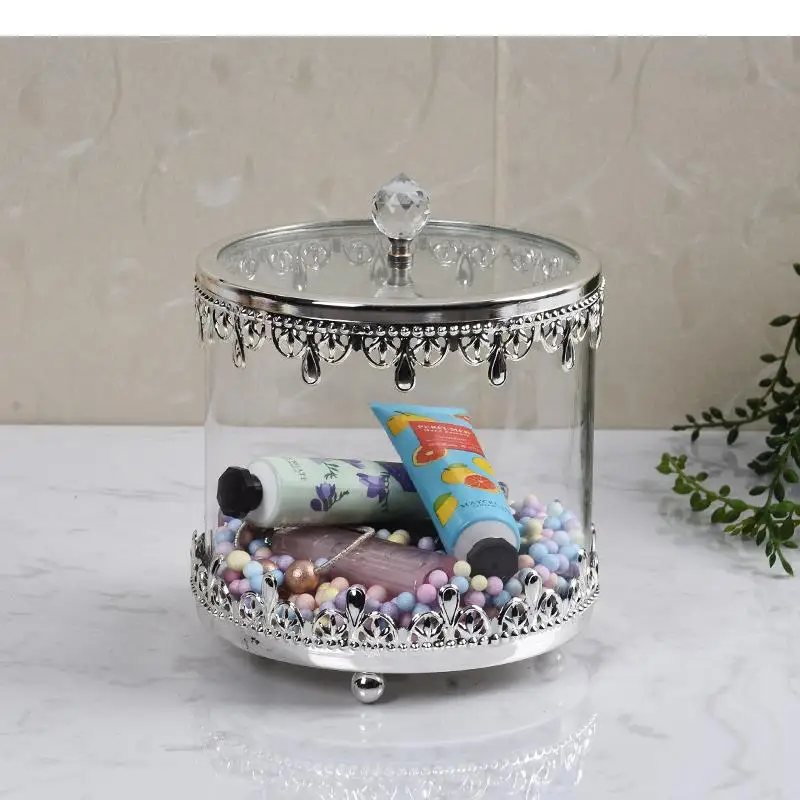 Nordic Crystal Glass Storage Box Jewelry Transparent Candy Tray Jars Dish Gold Powder Alloy Frame Home Decor