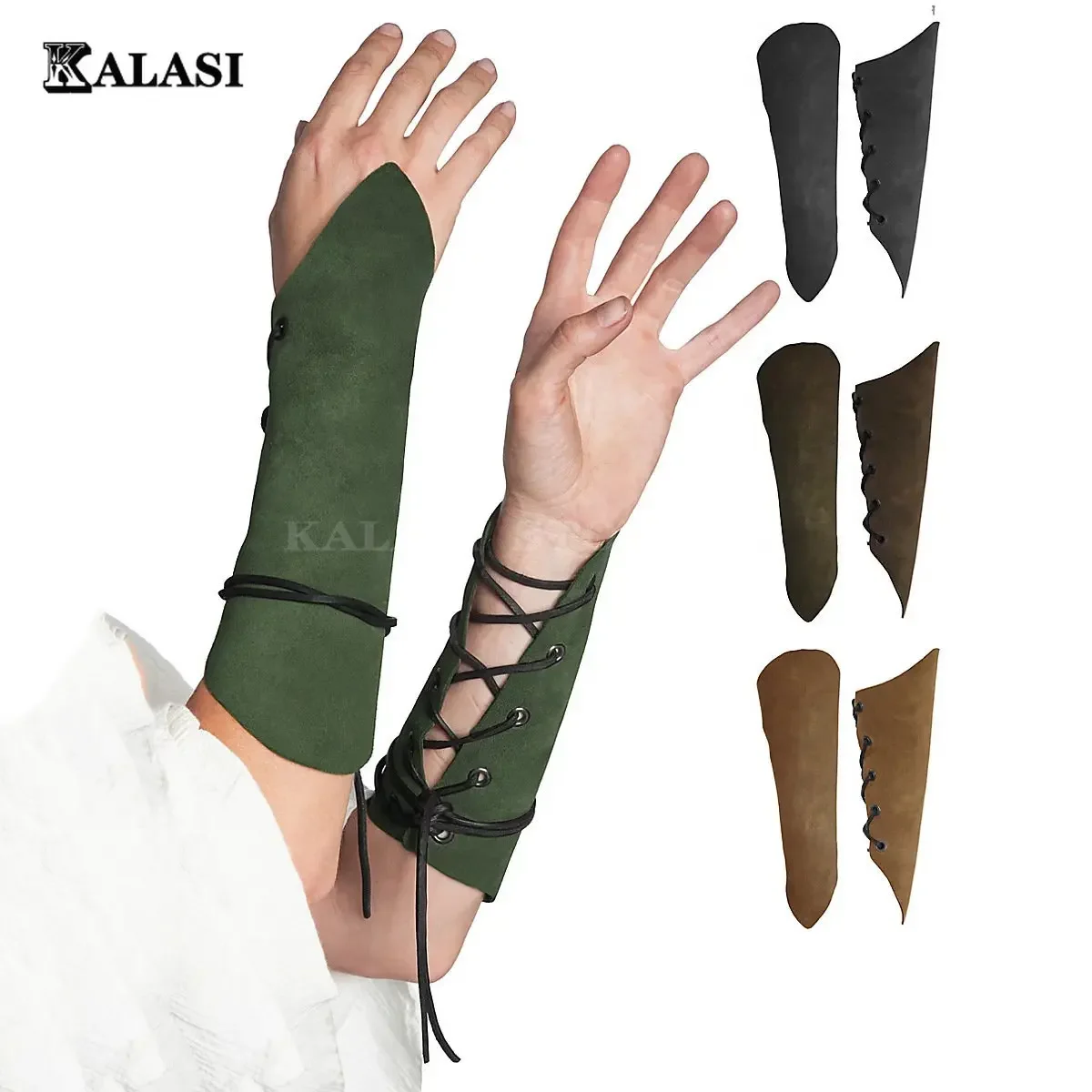 

Women Celtic Costume Props Medeival Wristbands Suede Lace Up Pixie Archer Arm Gear Elf Cosplay Aceessories Female Hunter Gloves