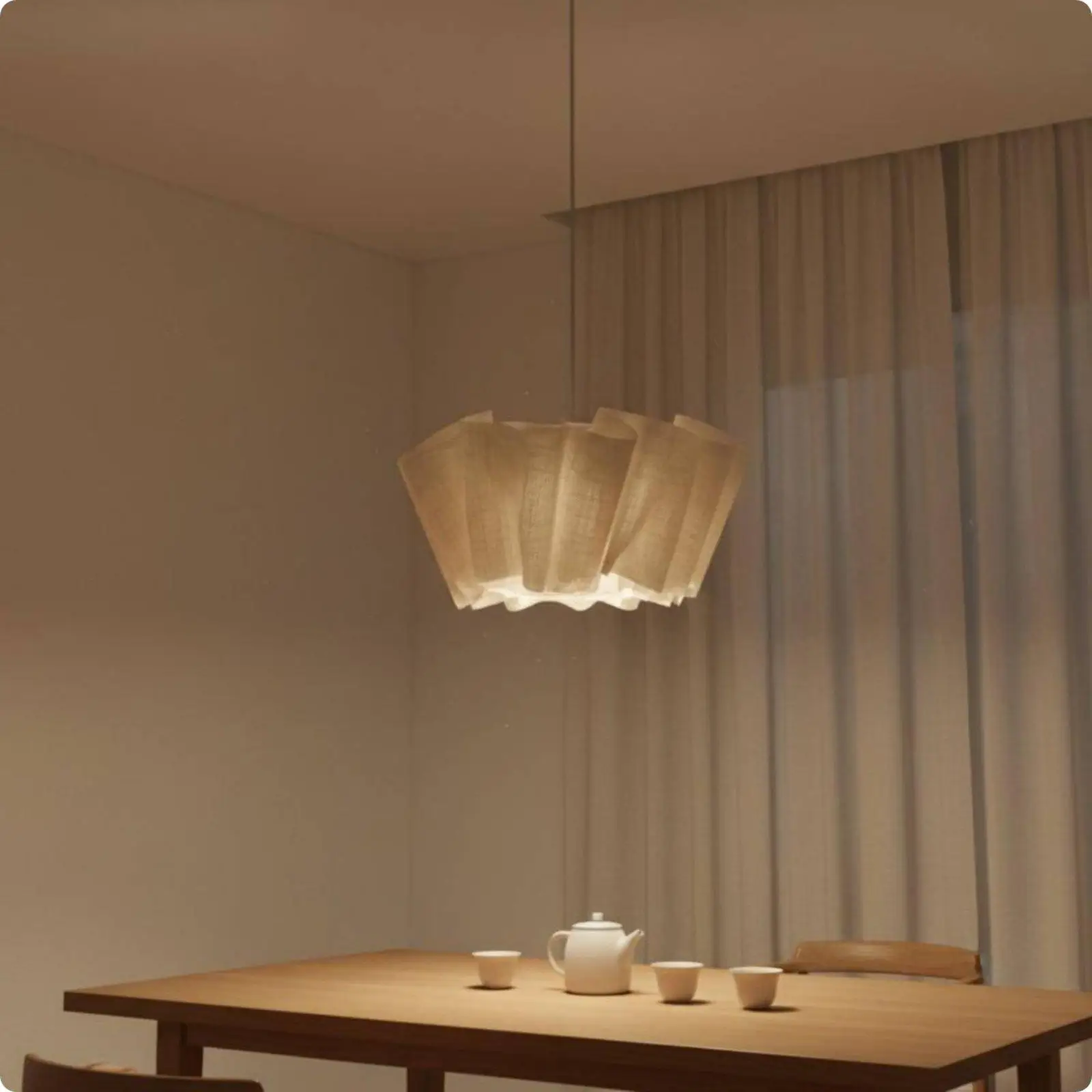 Japanese Cloth Pendant Light with Iron Body Plant Fiber Shade for Study Room Calm Atmosphere Soft Lighting Ceiling Hanging Lamp