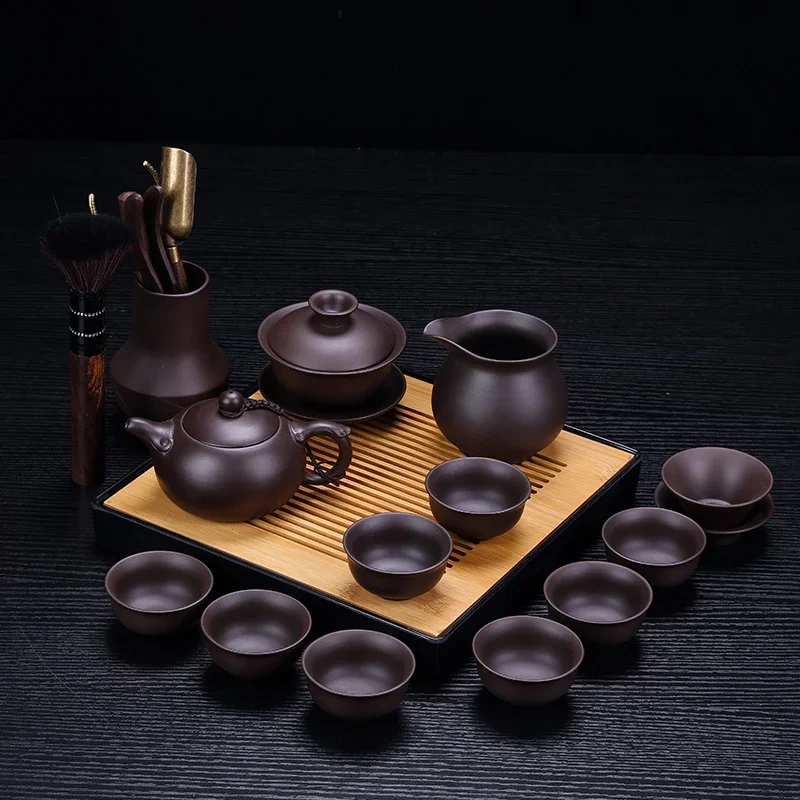 For Purple Clay Tea Set Yixing Chinease Household Minimalist Kung Fu Tea Set with Tray Filter Cup