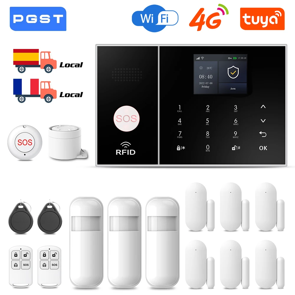 PGST TUYA Home Alarm System Smart Life APP Arbeit Alexa Google WIFI 4G Drahtlose Sichere Sicherheit für Haus 433 MHz