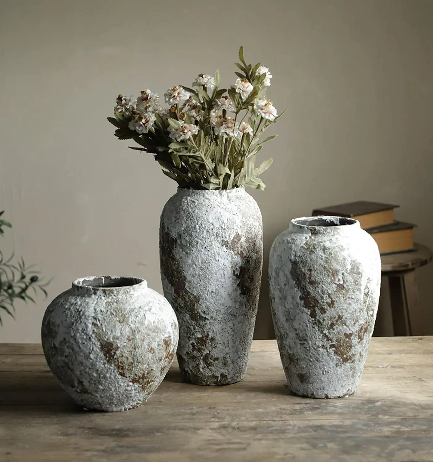 Vaso grande per fiori in ceramica rustica, vaso alto da pavimento vintage, arredamento per fattoria, per soggiorno, ingresso, tavolo, centrotavola, cucina