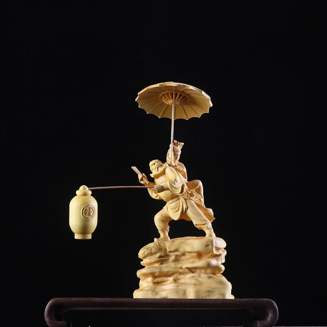 Chinese Boxwood Huang YangWood Hand Carving Zhong Kui Statue Decorated