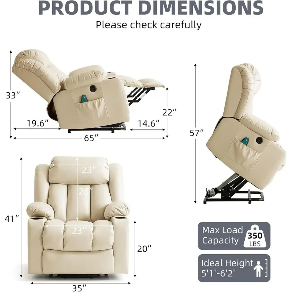 Power Lit Recliner Chair or Elderly, Electric Recliner Chairs or Adults with Massage and Heat, Cup Holders, Remote Control, USB