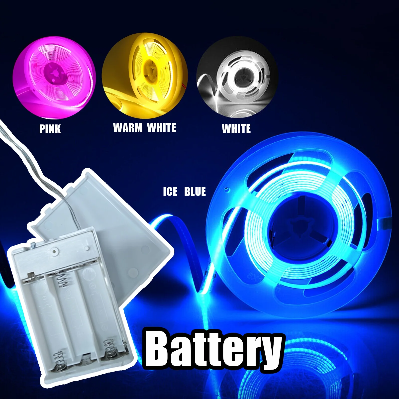 3AA Battery Powered Flexible Ribbon Diode Tape COB LED Light Strip 8MM High Density Linear Lighting With Adhesive Cabinet