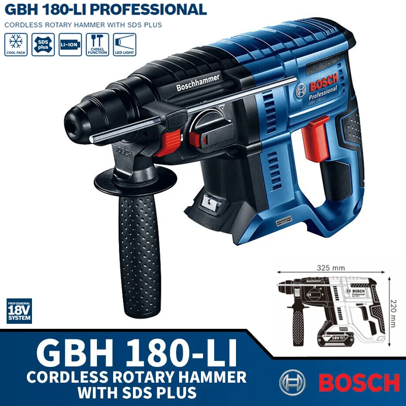 bosch martelo rotativo eletrico sem fio sem bateria litio sem escova carregado quatro pit ferramenta de concreto gbh180 li 18v sds 01