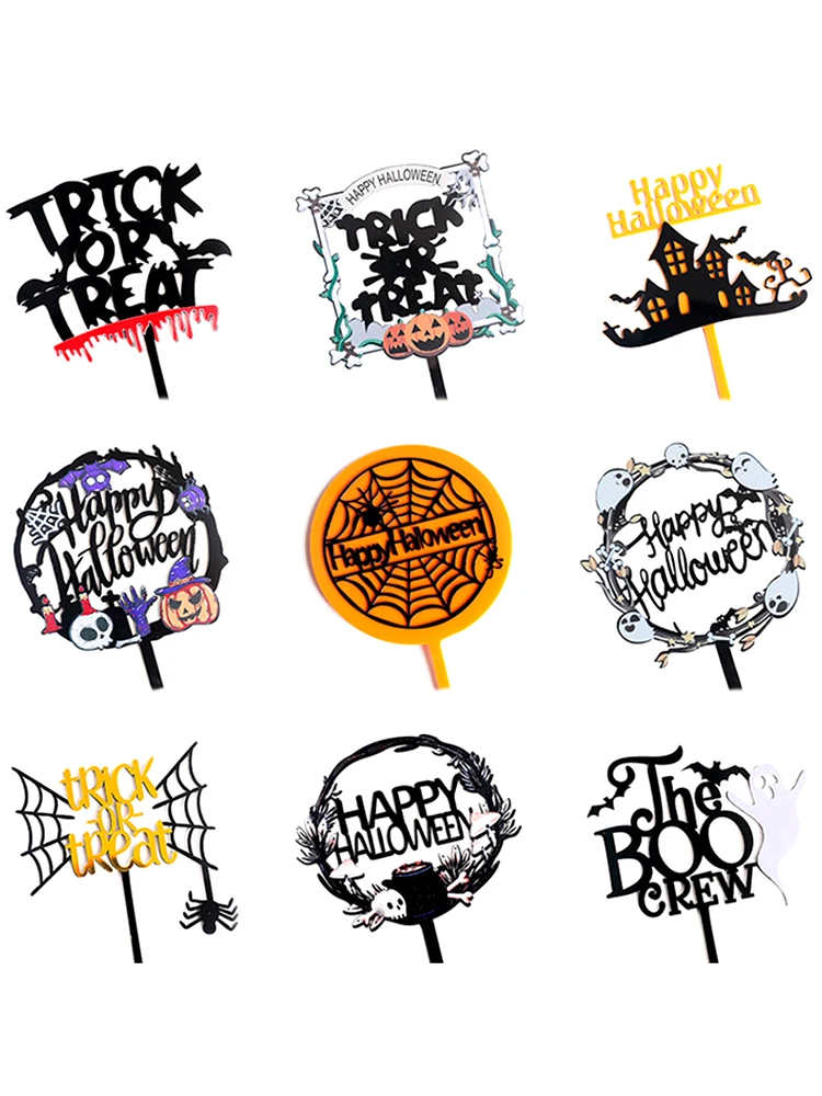 5pc Halloween Cake Decorations Witch Castle Pumpkin Bat Spider Ghost DIY Double Acrylic Cupcake Topper Halloween Party Supplies view 6