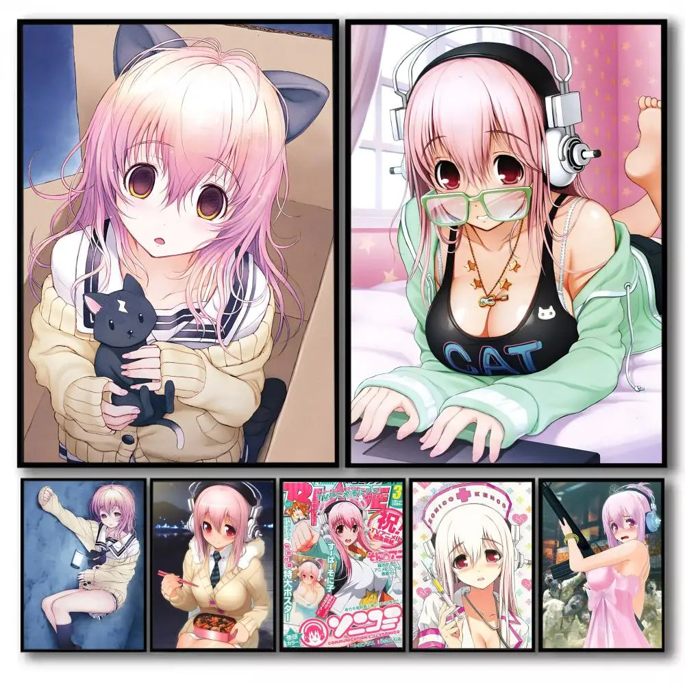 Póster de Super S-Sonico ANIME, arte de pared adhesivo, impresión impermeable, decoración estética para el hogar, la sala de estar y la sala de estar