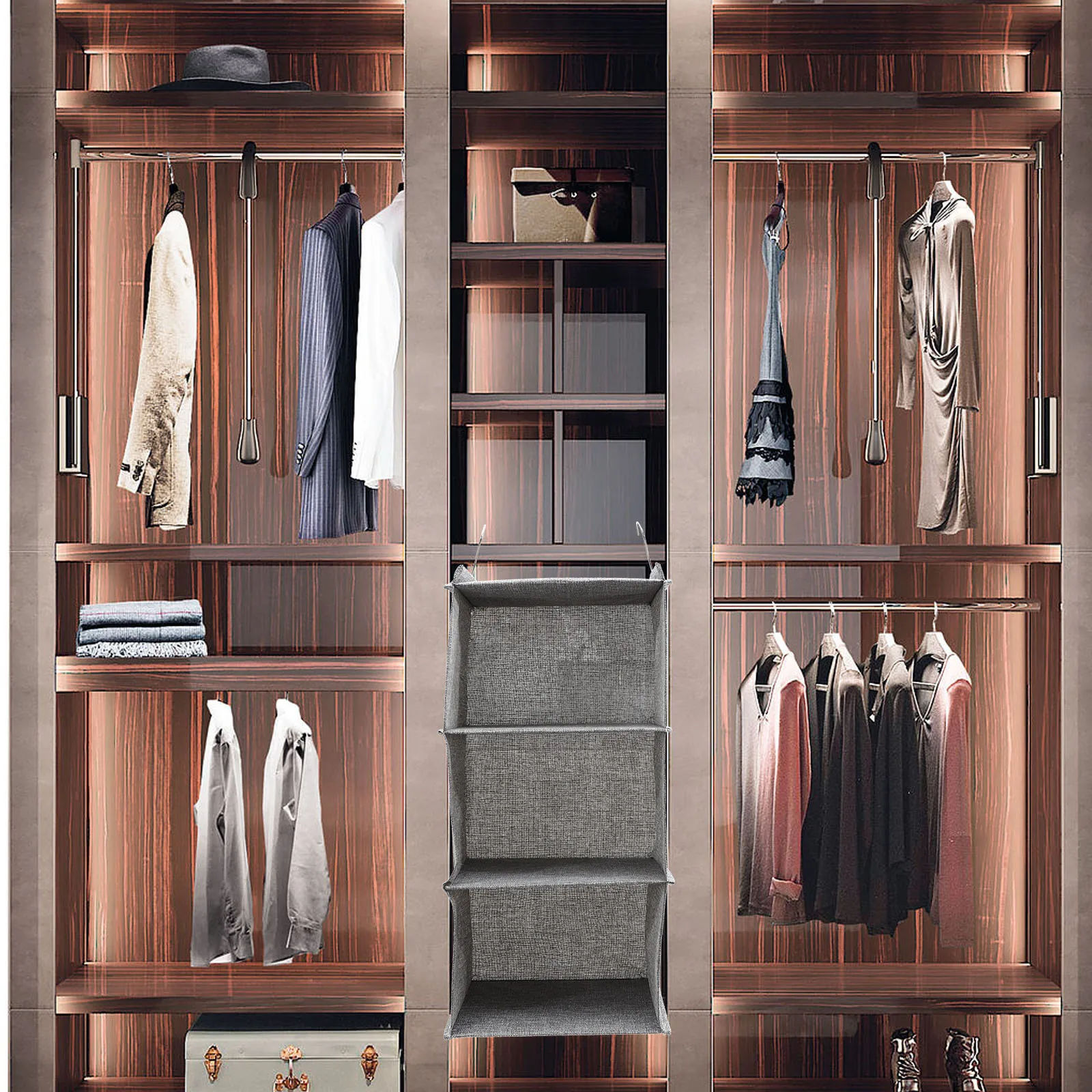 

3-Shelf Hanging Closet Organizer Linennette Storage Bag Foldable Multi-Layer Household Clothes Organizer For Small