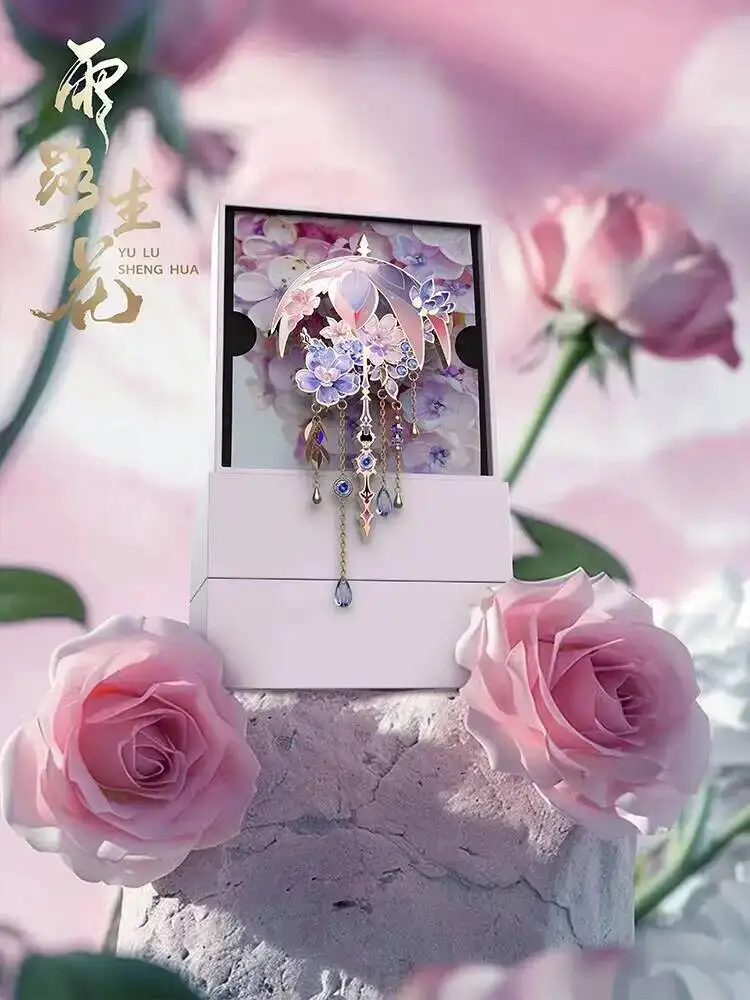 Chinese Sakura Umbrella Enamel Pin Crystal Tassel Brooch Anime Floral Lapel Badge Vintage Fashion Jewelry Gift view 2