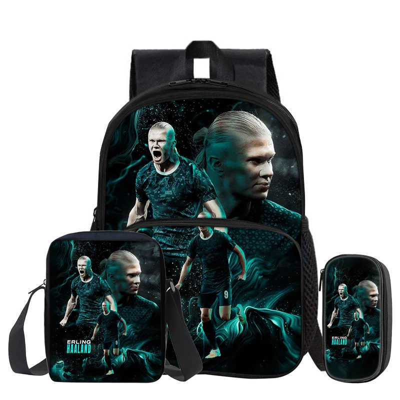 

Haaland Football Sports Student School Bags Rucksack 3Pcs set with Front Pocket Backpack Shoulder Bags Football Star Pencil Bag