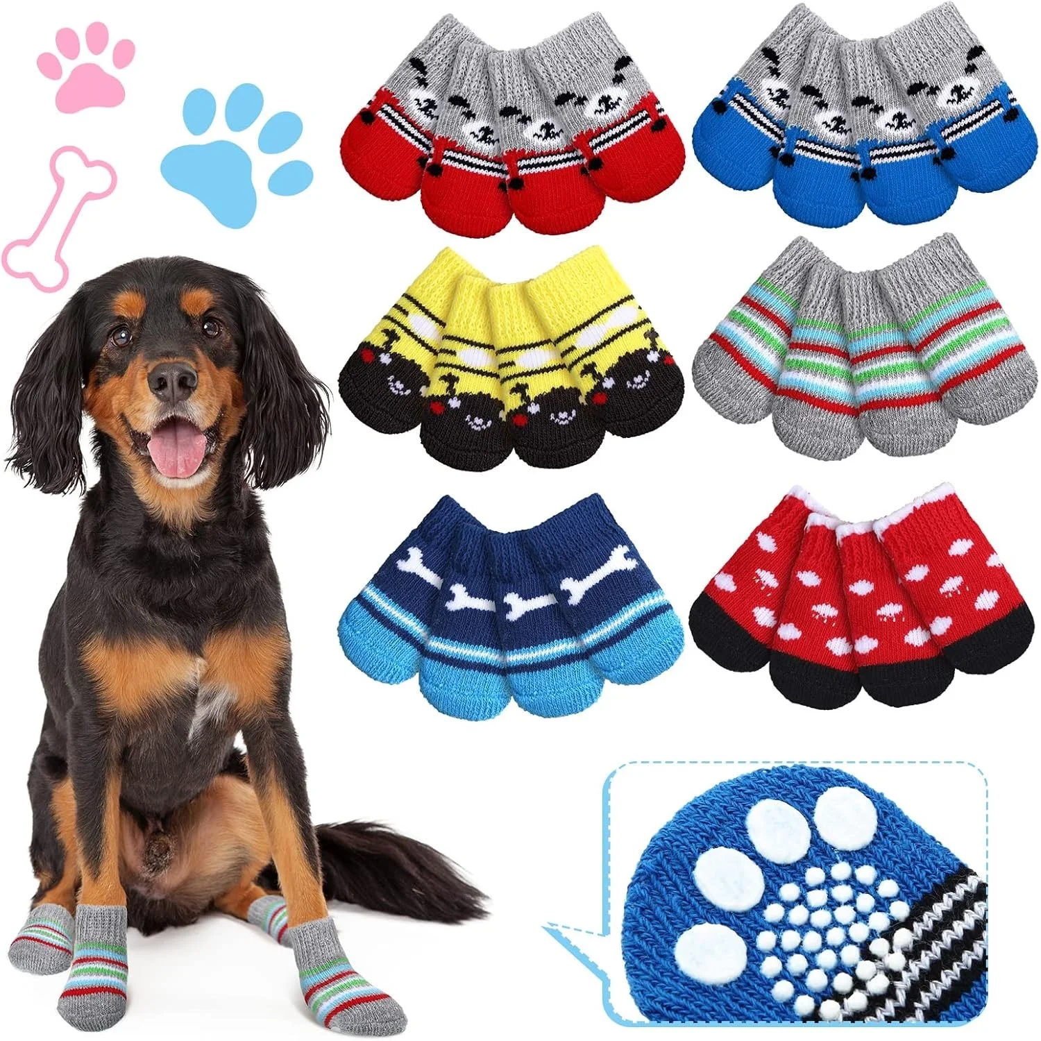 4 Pcs Dog Socks for Small Medium Large Non Slip Pet Puppy Dog Socks Paw Protectors Outdoor Traction Control for Hot Pavement