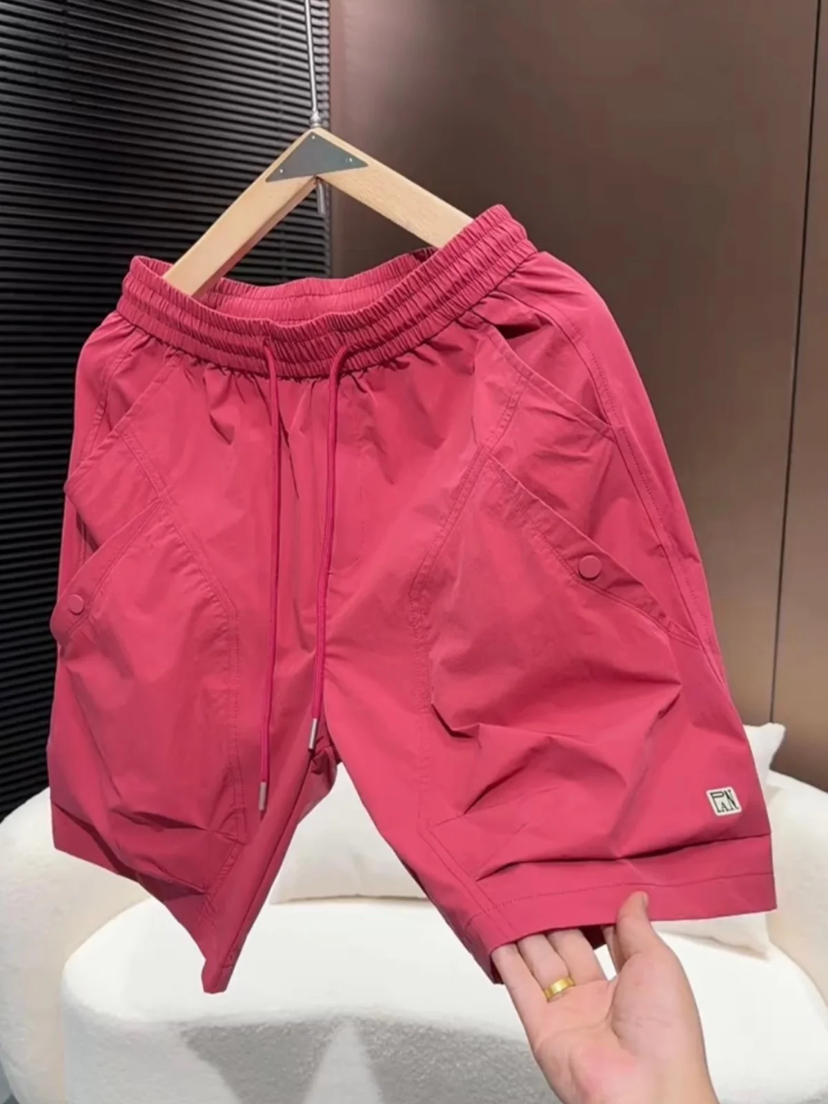 Summer Men's Fashionable Patchwork Multi-Pocket Workwear Shorts Couple Style Loose Breathable Five-Quarter Length Pants