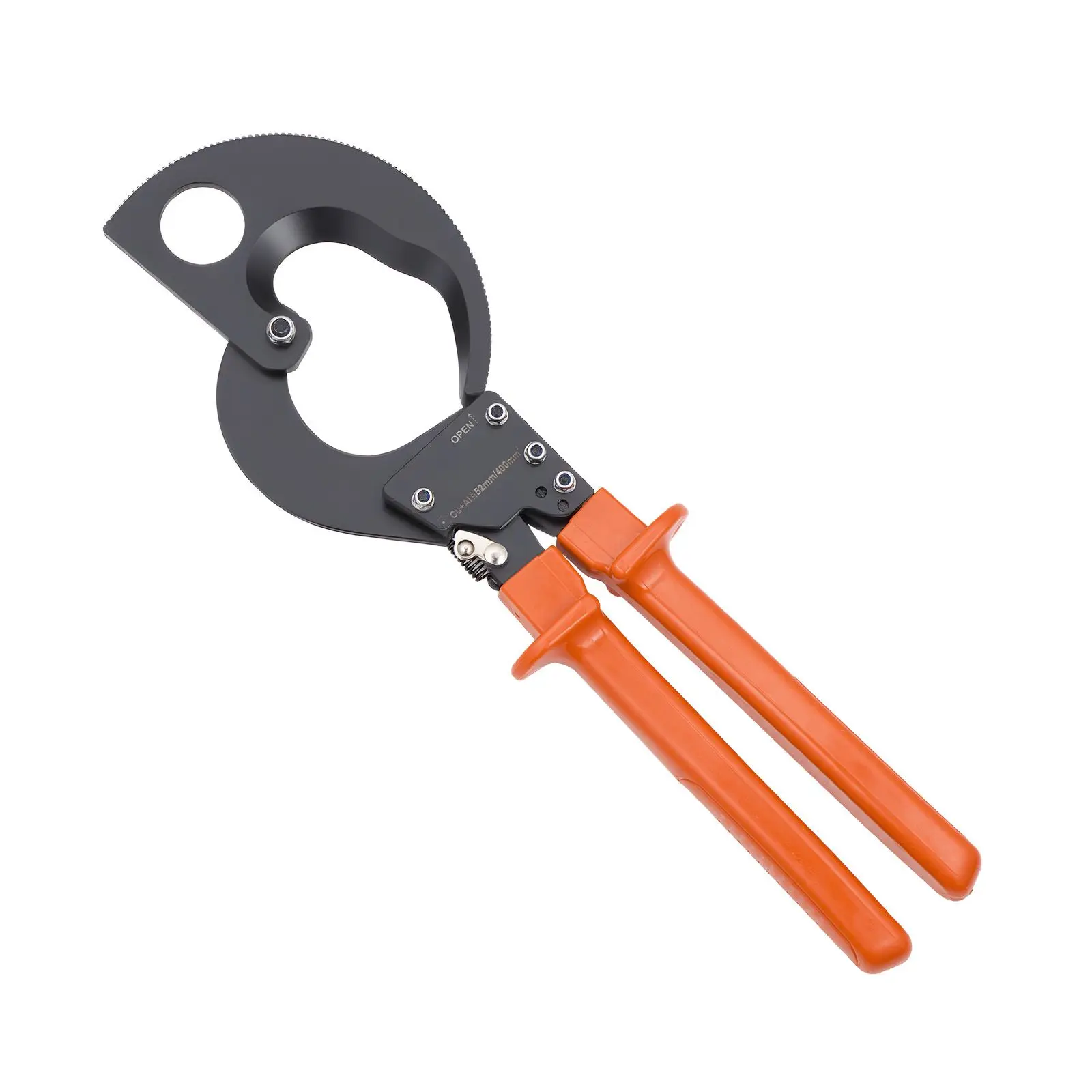 Ratcheting Cable Cutter, Spring Steel Blades with PVC-Coated Handles, Quick-Release Button, Heavy Duty Ratchet Cable Wire Cutter