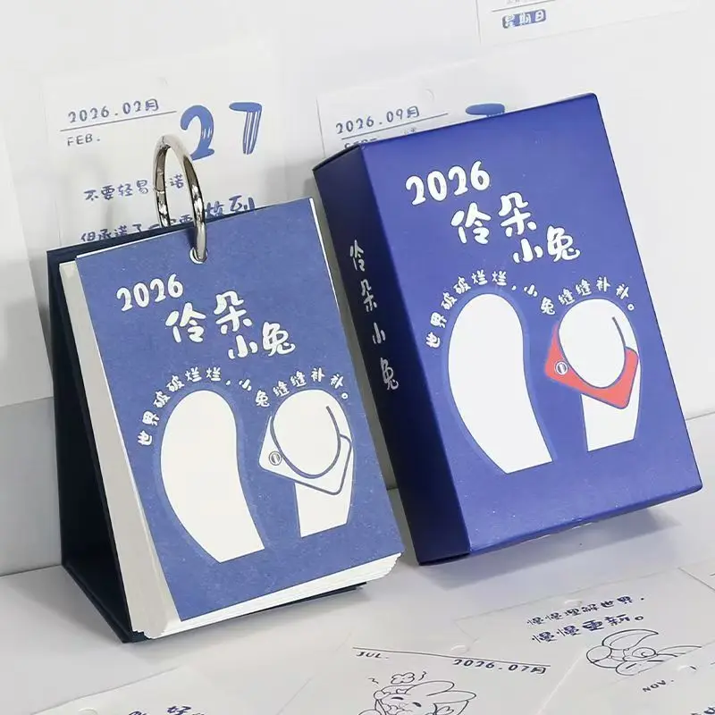 2026 Cute Ling Duo Rabbit Calendar Healing Illustration Lines 365 Days Warm Rabbit Desk Calendar I Was Fine
