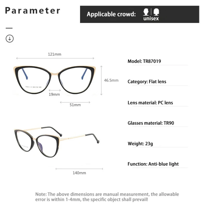 SZTZX Women Fashion Cat Eye Prescription Glasses Anti Blue Light Photochromic Myopia Eyewear Custom Progressive Reading Glasses