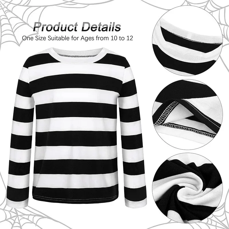 Halloween Thief Suit Long Sleeve Stripes T-shirt Canvas Bag Gloves Eye Mask Knit Hat Cosplay Costume